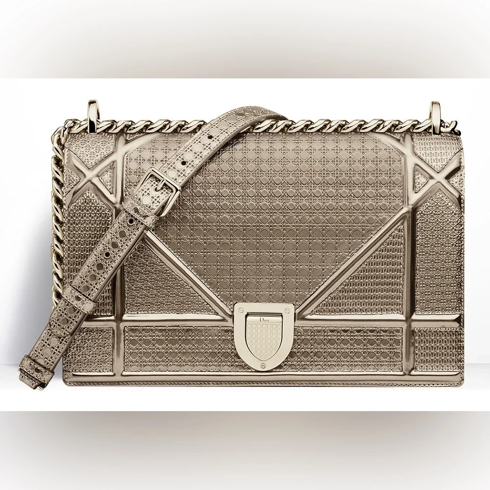 Dior Light Gold-tone Metallic Patent Leather Micro Cannage Medium Shoulder Bag - Picture 17 of 17